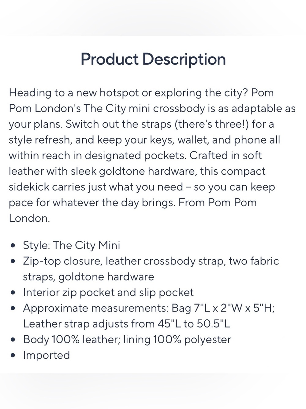 NWT Pom Pom London - The City Mini Leather Crossbody Bag (Maple) with 3 Straps - Picture 7 of 9